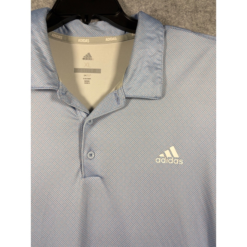 Adidas Golf Mens XL Polo Shirt Light Blue Micro Dot Short Sleeve Performance - Picture 3 of 7